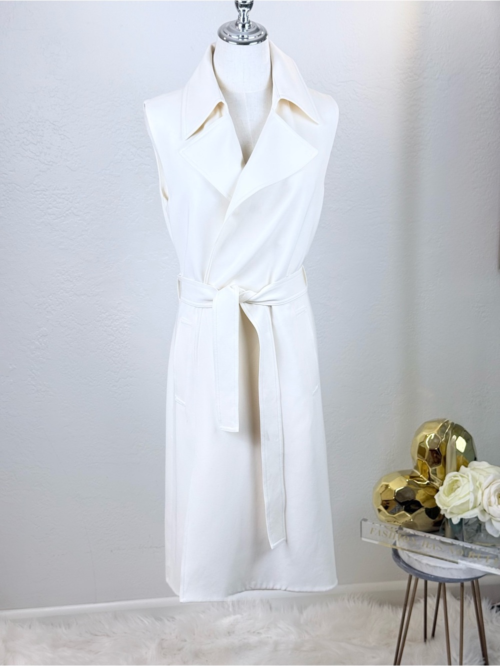CLASSIC Theory Oak Lane Admiral Crepe‎ Sleeveless Trench Coat Duster  Cream Sz:S